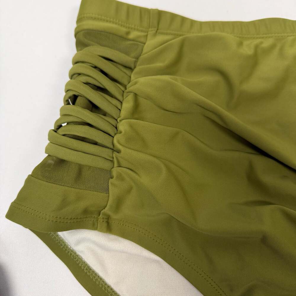 Yomoko Olive Green High-Waisted Lace-Up Bikini Set Size L - Picture 2 of 8